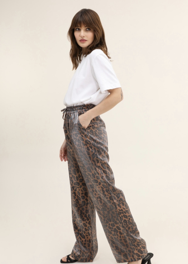 Grossiste MAXMILA PARIS - Pantalon fluide léopard effet brillant taille élastique- RODIN