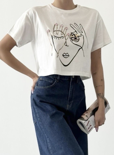 Großhändler MAXMILA PARIS - T-Shirt mit abstraktem Gesichtsprint – JANE