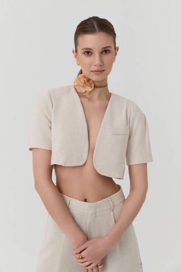Wholesaler MAXMILA PARIS - Short-sleeved linen jacket Naturelle - KARLA