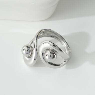 Wholesaler Eclat Paris - Silver ring with surrounded balls, front opening