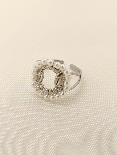 Wholesaler Eclat Paris - Silver circle ring surrounded by pearls