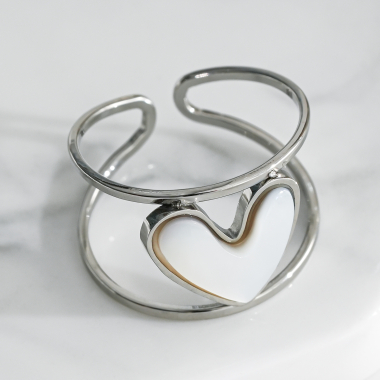 Wholesaler Eclat Paris - Double line silver ring with white heart