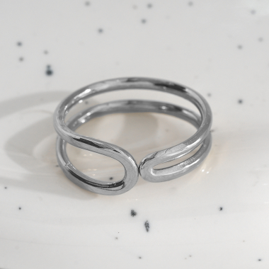 Wholesaler Eclat Paris - Double line silver ring opening at the front