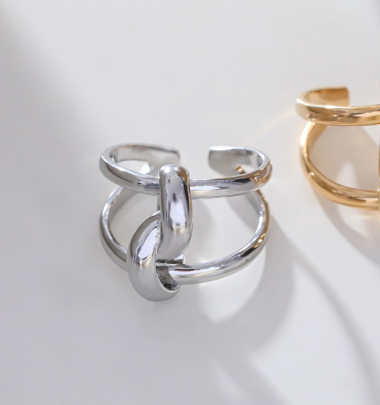 Wholesaler Eclat Paris - Double line silver ring connected by a knot