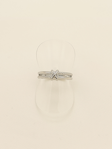 Wholesaler Eclat Paris - Double lines silver ring with cross