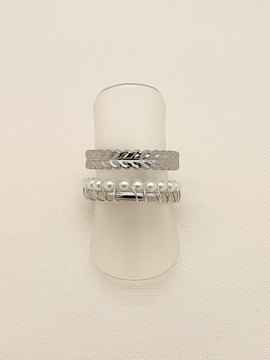 Wholesaler Eclat Paris - Silver double lines leaf and pearl ring