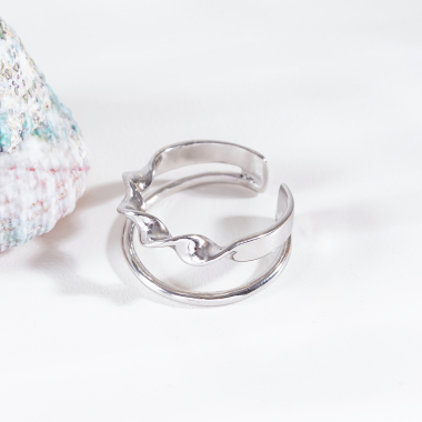 Wholesaler Eclat Paris - Simple and wavy double lines silver ring