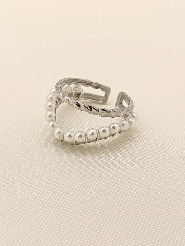 Wholesaler Eclat Paris - Silver double braided lines ring with pearls