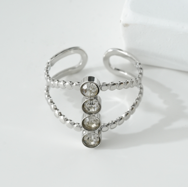 Wholesaler Eclat Paris - Double linen silver ring with multi rhinestones