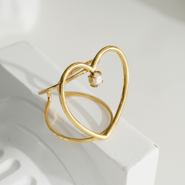 Wholesaler Eclat Paris - Silver line ring with heart and zirconium oxide