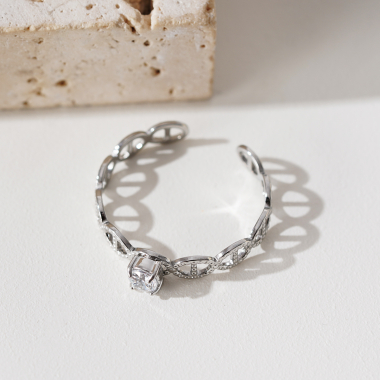 Wholesaler Eclat Paris - Silver link ring with rhinestones
