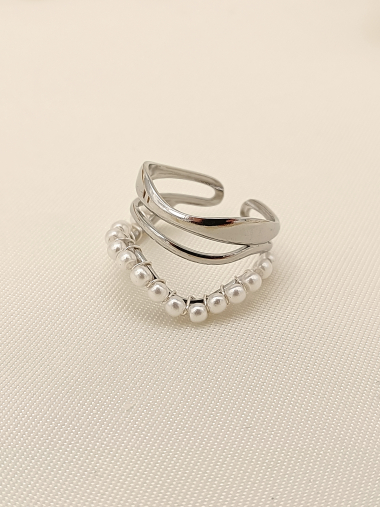 Wholesaler Eclat Paris - Silver triple wave lines pearl ring