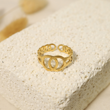 Wholesaler Eclat Paris - Adjustable golden ring with intertwined circles