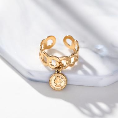 Wholesaler Eclat Paris - Gold adjustable link ring with pendant