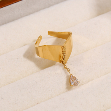 Wholesaler Eclat Paris - Golden Ring With Zirconium Oxide Pendant