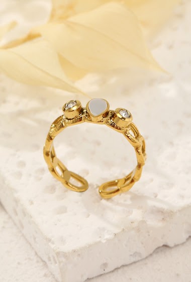 Großhändler Eclat Paris - Goldener Ring mit Strasssteinen und Perlmutt