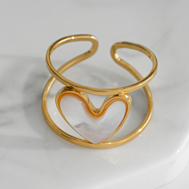 Wholesaler Eclat Paris - Double line gold ring with white heart