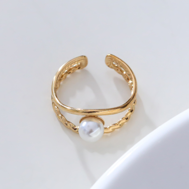 Wholesaler Eclat Paris - Golden double line ring with pearl