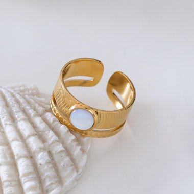 Wholesaler Eclat Paris - Double line gold ring with white stone