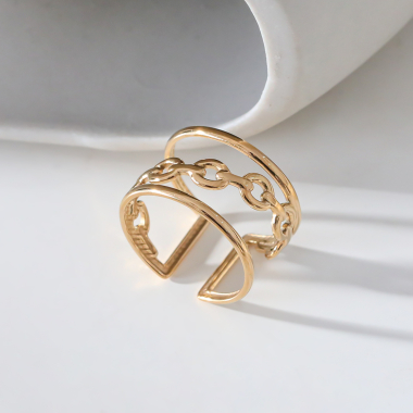 Wholesaler Eclat Paris - Golden double line ring and crossed links