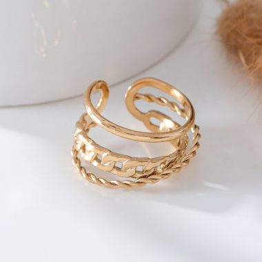 Wholesaler Eclat Paris - Double line and braid gold ring
