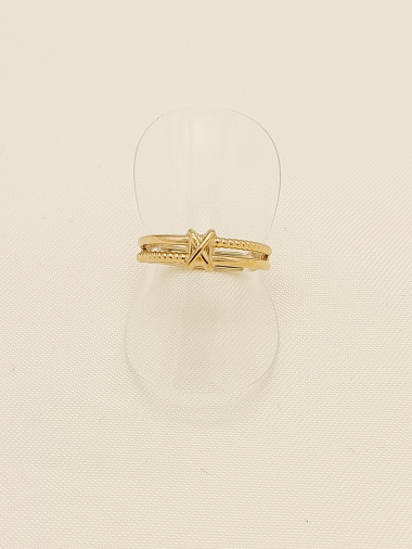 Wholesaler Eclat Paris - Double lines golden ring with cross