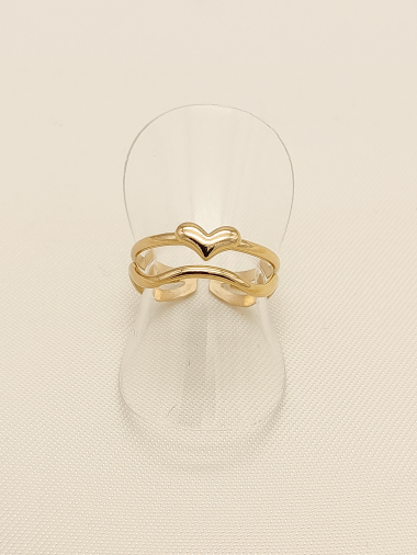 Wholesaler Eclat Paris - Gold double lines wave and heart ring
