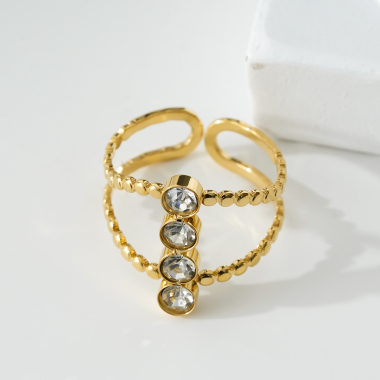 Wholesaler Eclat Paris - Golden double linen ring with multi rhinestones