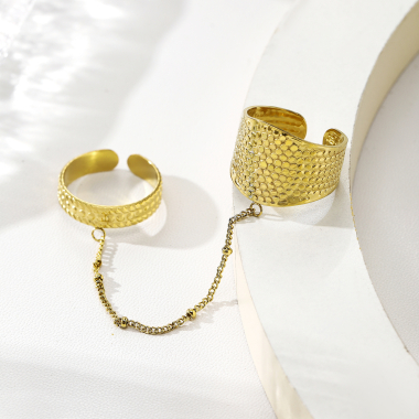 Mayorista Eclat Paris - Doble anillo dorado unido por una cadena.