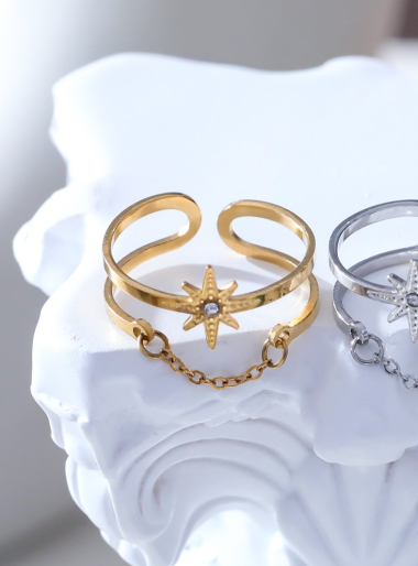 Wholesaler Eclat Paris - Gold star and chain ring