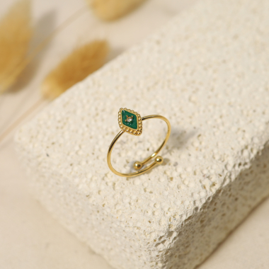 Wholesaler Eclat Paris - Thin adjustable gold ring with green diamond