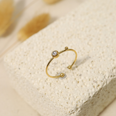 Wholesaler Eclat Paris - Thin adjustable gold ring with rhinestones
