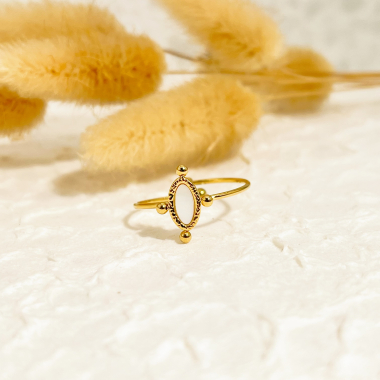Großhändler Eclat Paris - Dünner goldener Ring mit ovaler Perlmuttplakette