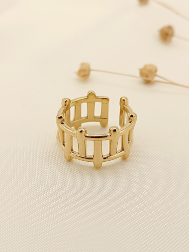 Wholesaler Eclat Paris - Adjustable grid gold ring