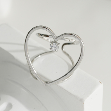 Wholesaler Eclat Paris - Gold line ring with heart and zirconium oxide