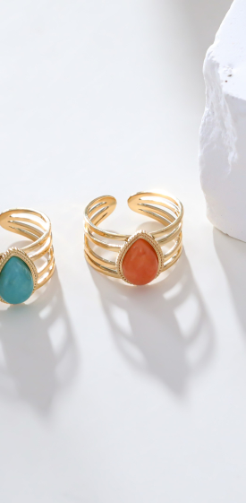 Wholesaler Eclat Paris - Gold line ring with orange drop-shaped stone