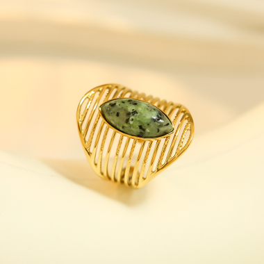 Wholesaler Eclat Paris - Gold Ring Green African Stone Line