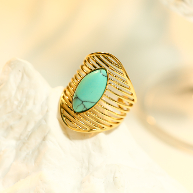 Wholesaler Eclat Paris - Gold Ring Turquoise Stone Line