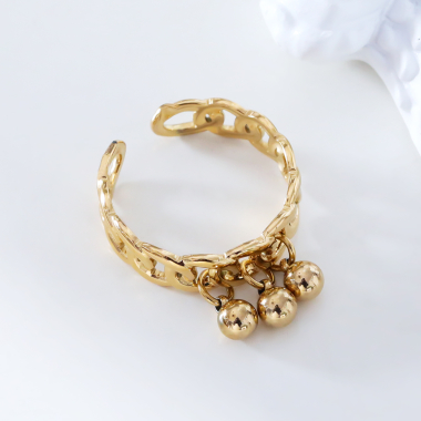 Wholesaler Eclat Paris - Golden link ring with triple ball