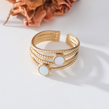 Wholesaler Eclat Paris - Multi-line gold ring with two mother-of-pearl circles