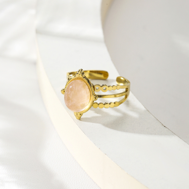 Wholesaler Eclat Paris - Multi line gold ring with pink stone