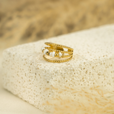 Wholesaler Eclat Paris - Multi line gold ring with white stones