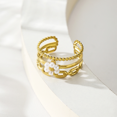 Wholesaler Eclat Paris - Multi-line gold ring with pearls