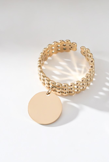 Wholesaler Eclat Paris - Multi point gold ring with round pendant