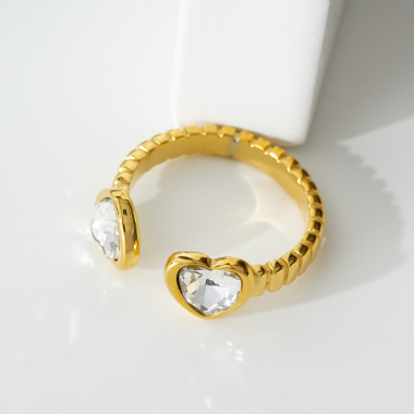 Wholesaler Eclat Paris - Golden ring opening in front of rhinestone hearts
