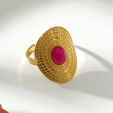 Wholesaler Eclat Paris - Oval Golden Ring With Fuchsia Stone