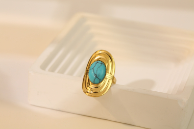 Wholesaler Eclat Paris - Oval gold ring with turquoise stone