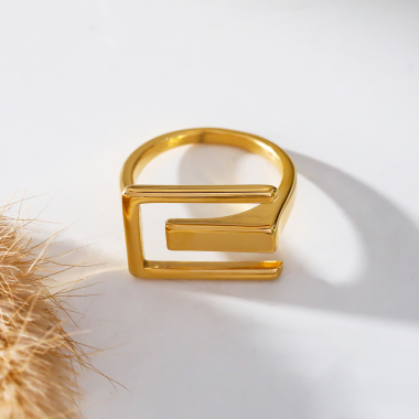 Wholesaler Eclat Paris - Golden rectangle ring open from the front