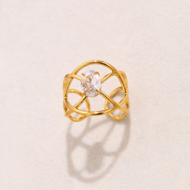Wholesaler Eclat Paris - Golden rosette ring with rhinestones