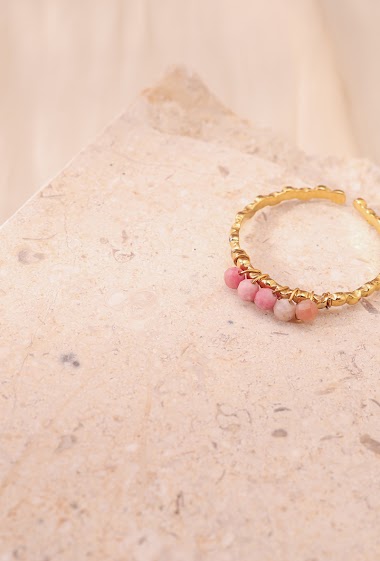Grossiste Eclat Paris - Bague dorée simple avec perles roses